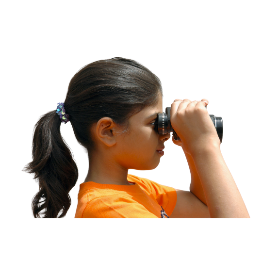 girl looking through binoculars