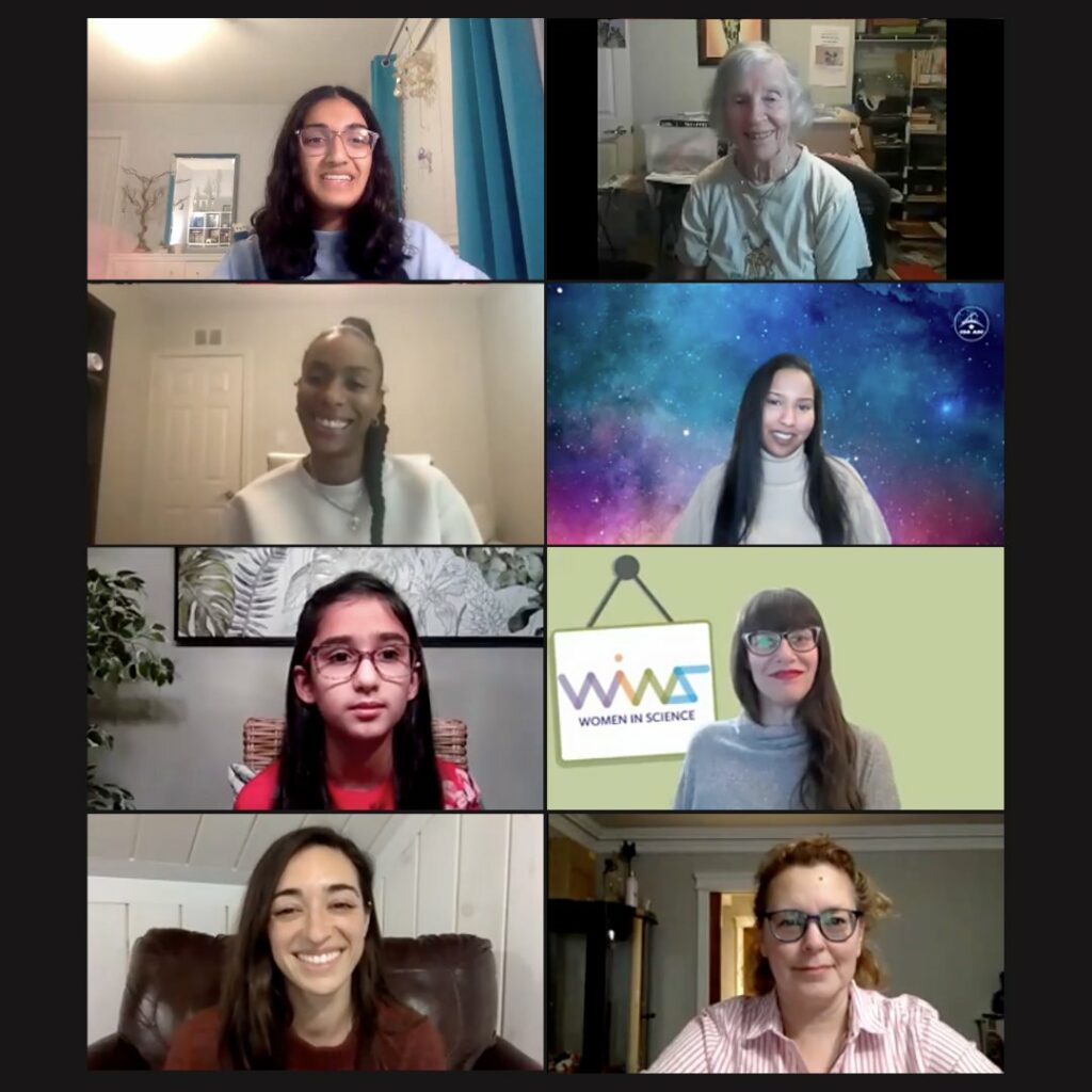 screen capture of eight women and girls in STEM during #MyJourneyInSTEM zoom panel
