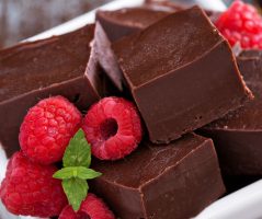 chocolate fudge and raspberries