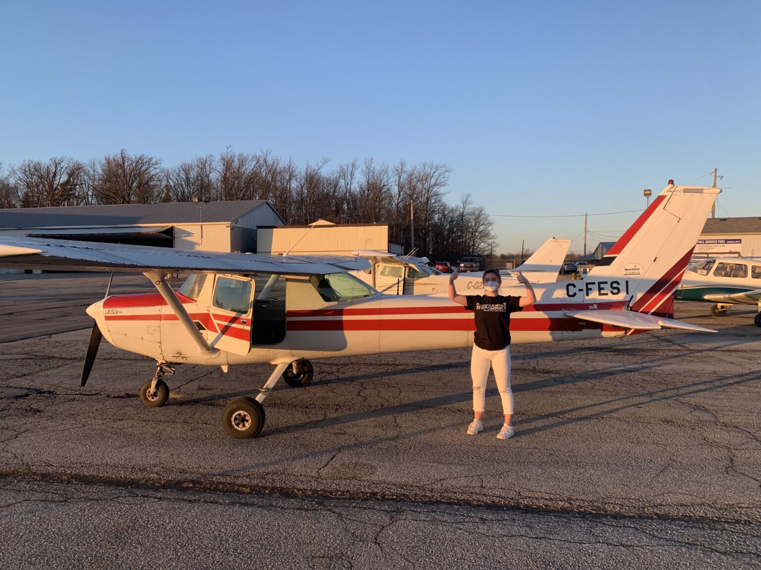 Erin with a plane