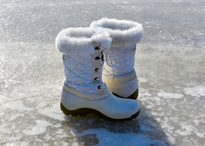 Winter boots on ice