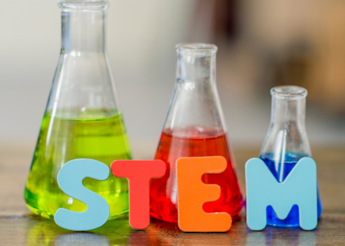 STEM letters and beakers