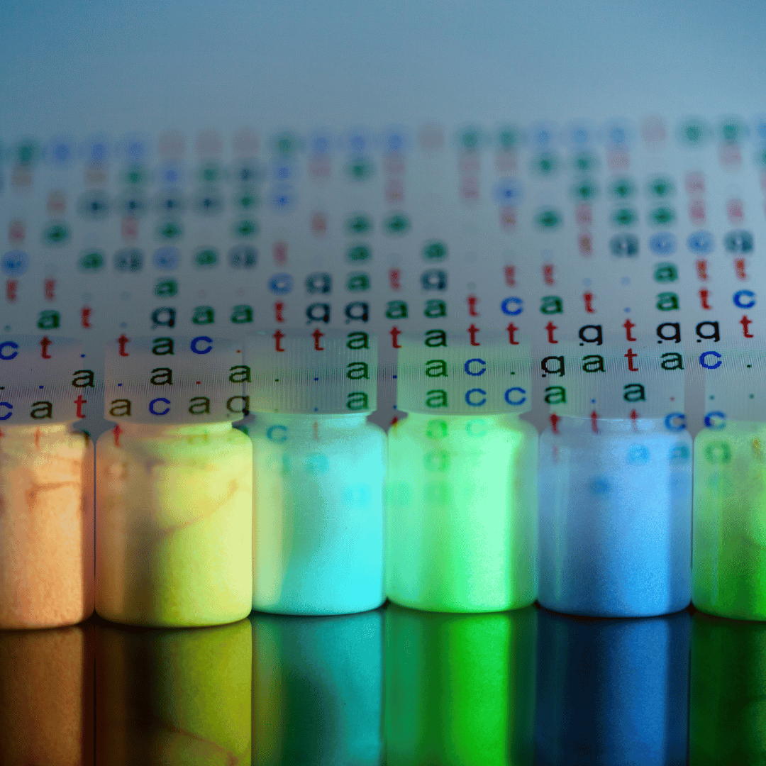 Image of glowing substances in vials